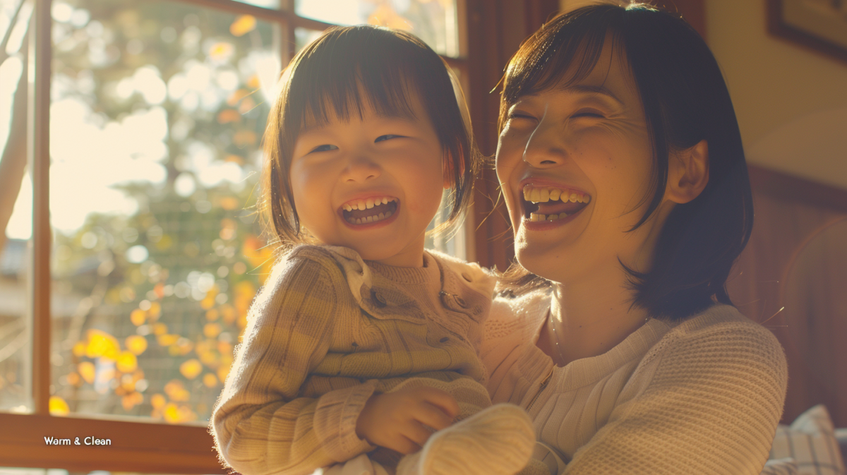 北広島・札幌での小児矯正相談をイメージした、笑顔で向き合う親子と温かい自然光の風景。