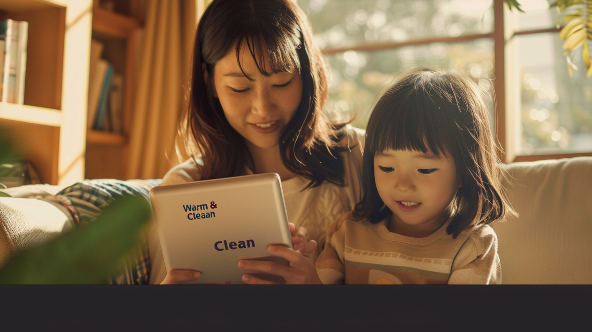 saiwai_A_heartwarming_high-quality_photograph_of_a_Japanese_m_c4785ee1-a960-40be-b43c-82f9c638308d_2 - 小児矯正は北海道北広島市にある歯医者のさいわいデンタルクリニック札幌大曲 北広島・札幌での小児矯正を検討する親子が、明るい室内で安心して相談内容を確認している様子。