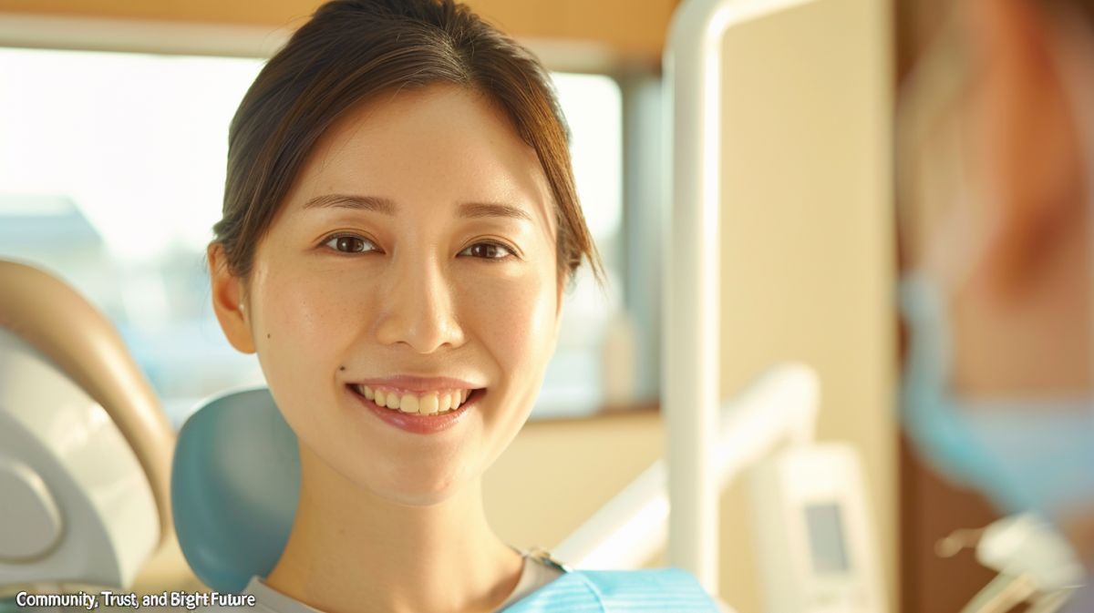 自然光が差し込む明るい空間で、自分らしい笑顔を取り戻した札幌・北広島の女性。マウスピース矯正の相談。